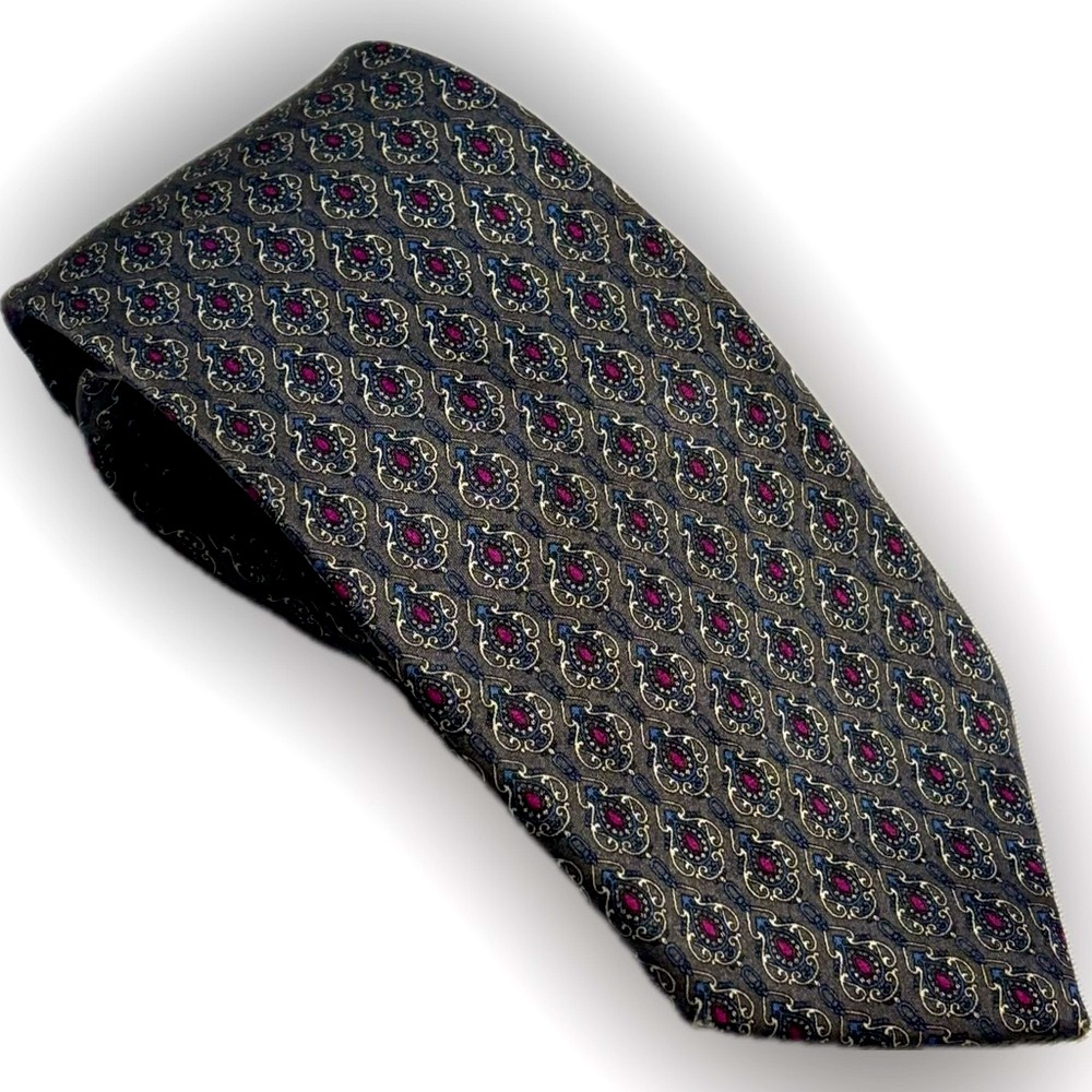 Stefano Ricci Gray and Red Geometric Tie